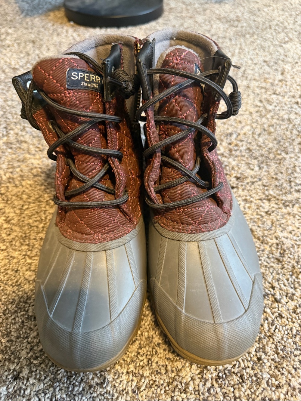 Sperry Women's Quilted Brown and Gray Rain Boots
